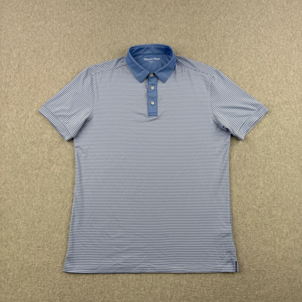 Mizzen + Main Shirt Mens Medium Blue Striped Polo Trim Fit Short Sleeve Golf